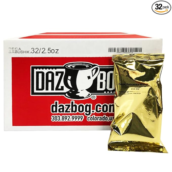 Dazbog Coffee | Decaf Babushka Blend | Ground | 2.5 oz. Portion Pack 32 Count | Grandma's Coffee | Medium Roast Blend | Full-Bodied Coffee | Smooth Clean Finish | Great for Businesses &amp Restaura