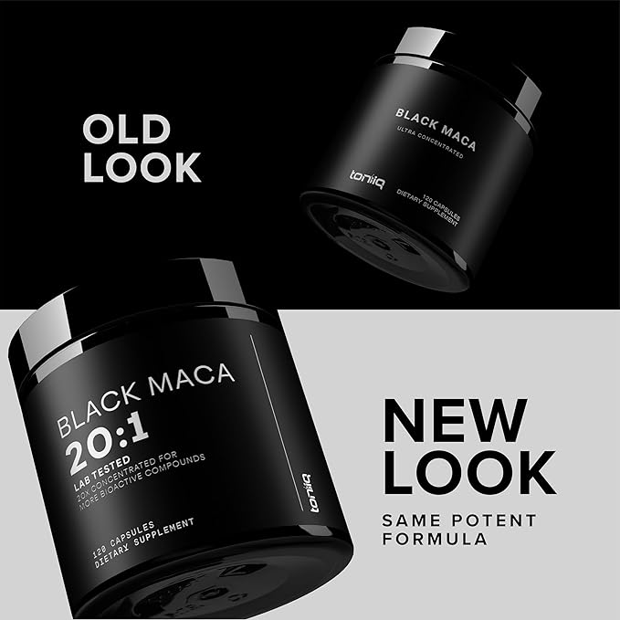 Toniiq Black Maca Root - Ultra High Potency 20:1 Extract - Single Origin Wildcrafted &amp Highly Concentrated - Third-Party Lab Tested - 120 Capsules