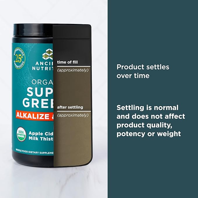 Ancient Nutrition Supergreens Alkalize &amp Detox Powder Organic Superfood Powder Made from Real Fruits Vegetables and Herbs for Digestive and Energy Support 25 Servings 7.5oz