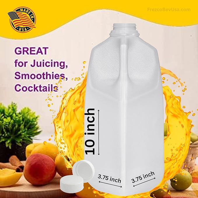 64 Oz Jugs Juice Bottles (Pack Of 6 x 64 Oz Ea) With White Tamper Evident Screw Caps – Great for Homemade Juices Milk Smoothies Tea and Other Beverages - Food Grade BPA Free