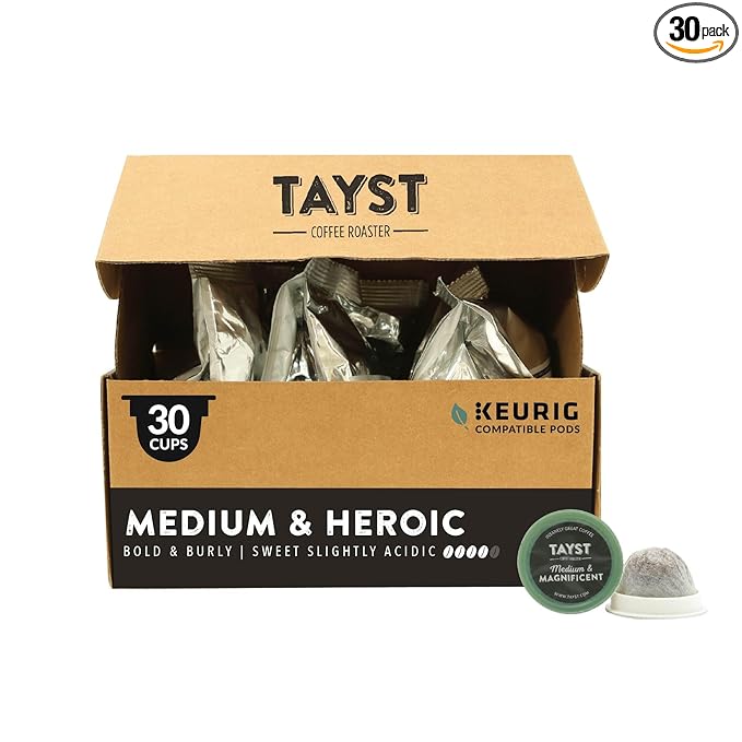 Tayst Coffee Pods Medium &amp Heroic Medium Roast K Cups Compatible with Keurig Coffee Maker Sustainable Single Serve Pack of 30