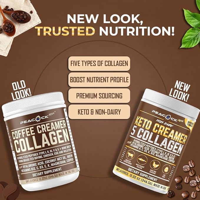Collagen Keto Coffee Creamer Powder 12.2 oz - Hydrolyzed Collagen Peptides with Coconut MCT Oil B12 Magnesium Unflavored Protein Powder Sugar Free Coffee Creamer for Smoothies &amp Baking