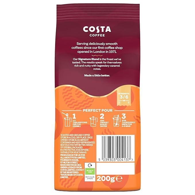 Costa Coffee Mocha Italia Signature Blend Ground for Cafetiere &amp Filter 200g