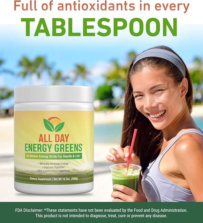 IVL - All Day Energy Greens - Supplement Powder Mix Drink Greens Powder Superfood - Super Greens Blend for Optimal Nutrition Energy &amp Digestion Green Juice Superfood Boost