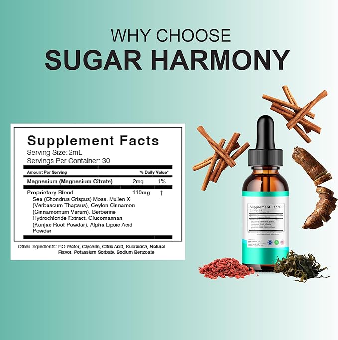 BLUE VIBE SugarHarmony Advanced Maximum Strength Overall Health &amp Wellness Supplement SugarHarmony Premium Daily Health and Overall Support Liquid Supplement Formula (2 Pack - 4oz / 120ml)