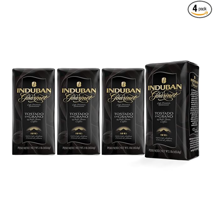 Induban Gourmet 16 oz Bag Whole Bean Coffee Medium Roast - Premium 100% Arabica Coffee from the Dominican Republic (Pack of 4)