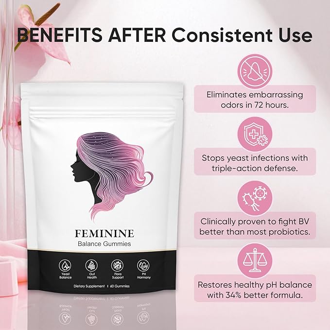 Nuora Feminine Balance Gummies for Women PH Balance Healthy Odor Flora and Immune Support Vaginal Health Support Vegan Hawaiian Pineapple 60 Count (1)