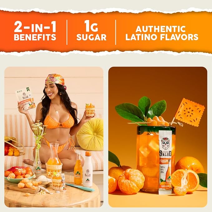 Salud x Jarritos 2-in-1 Hydration Packets + Immunity Electrolytes Powder Mandarin - Agua Fresca Drink Mix Elderberry Dairy &amp Soy Free Non-GMO Gluten Free Vegan 1g Sugar (15 Servings)