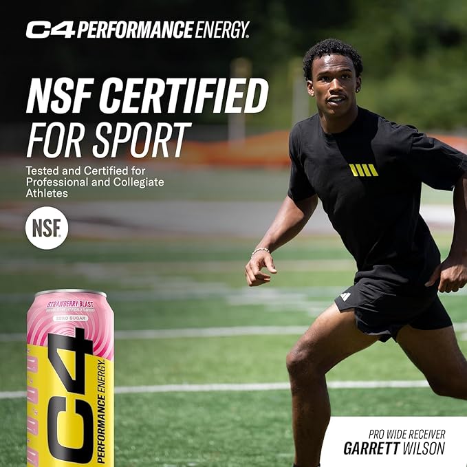 Cellucor C4 Performance Energy Drink | Strawberry Blast | Zero Sugar Carbonated Preworkout Energy | 200mg Caffeine with Beta Alanine | 16 Fl Oz (24 Pack)