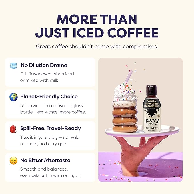 Coffee Concentrate - Limited Release Flavors - Cold Brew Coffee Perfect for Hot or Iced Instant Coffees Hot Drinks Cold Brew Concentrate 35 Servings - White Chocolate Macadamia