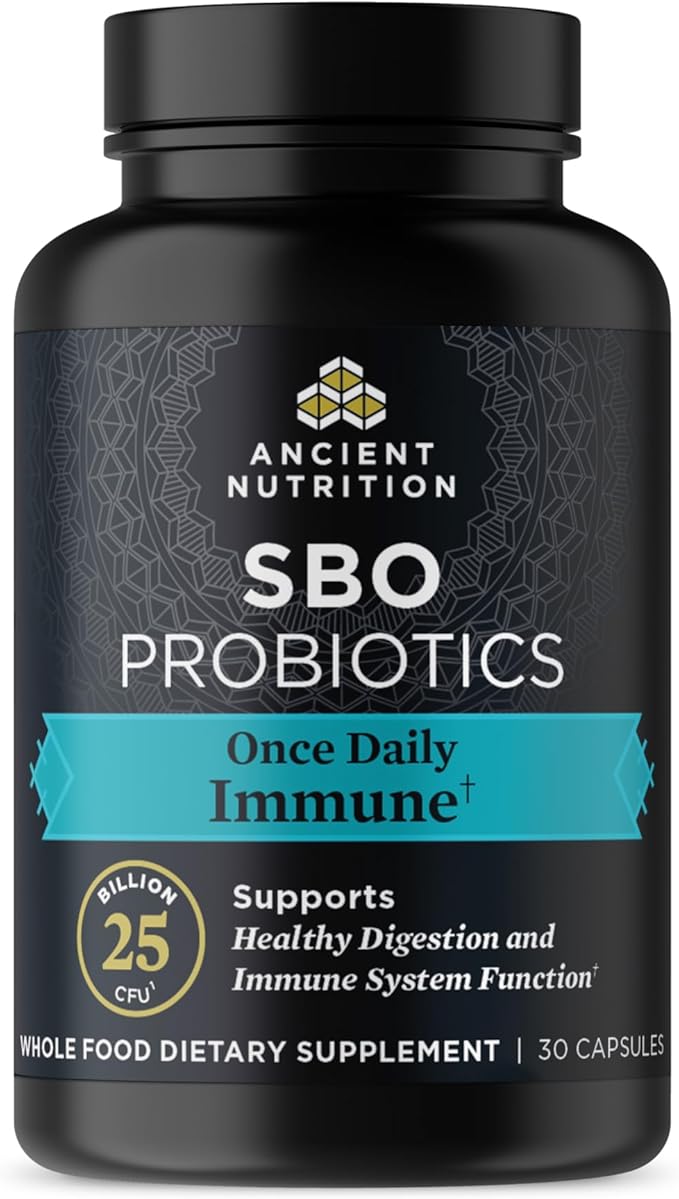 Ancient Nutrition Probiotics for Immune Support SBO Once Daily Probiotics with Vitamin C and Vitamin D 30Ct for Healthy Digestion and Immune System Function Support 25 Billion CFUs*