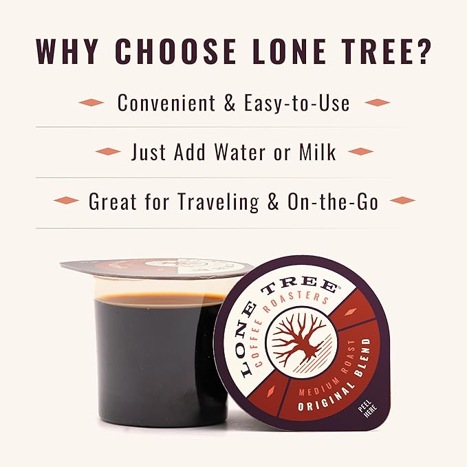 Lone Tree Single-Serve Coffee Pods – Premium 100% Arabica Liquid Concentrate – Smooth &amp Bold Medium Original Roast – 12 Pods – Ready Hot or Iced