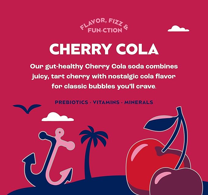 SunSip Prebiotic Soda by Health-Ade Better-for-You Soda Swap Beverage with Vitamins &amp Minerals Naturally Sweetened with 5g of Sugar Cherry Cola 11.5 oz (12 Pack)