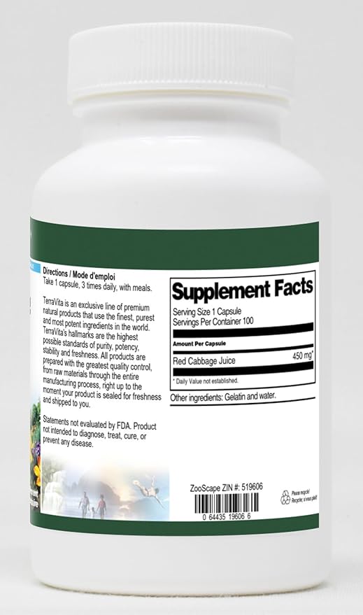 Terravita Red Cabbage Juice - 450 mg (100 Capsules ZIN: 519606) - 3 Pack