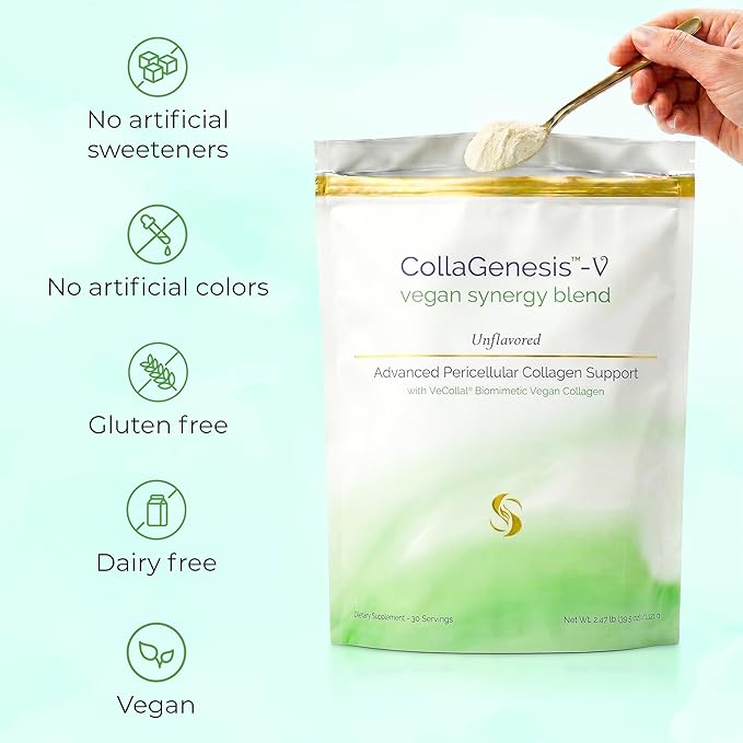 CollaGenesis™-V – 25g Protein Vegan Collagen MSM &amp Hyaluronic Acid Complete Amino Acid Profile Vitamins &amp Minerals Collagen Support Cofactors – Vegan Synergy Blend – Unflavored