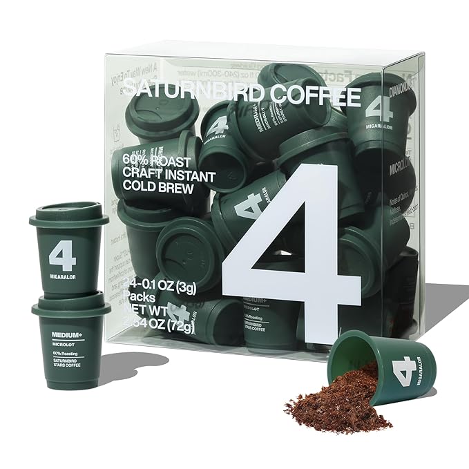 Saturnbird Instant Coffee Pods Medium-Dark Roast 100% Arabica Freeze-dried Coffee without Machine Brew with Hot/Cold Water or Milk 24 Count (NO.4)