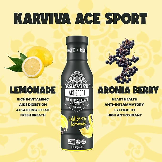 ACE Recovery Antioxidants Juice Energy Booster Drinks for Sports Real Fruit Natural Collagen Electrolytes BPA Free Antioxidant Drink 6 bottles 12 fl oz (Bold Berry Lemonade)