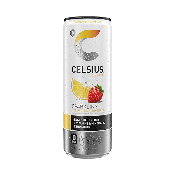 CELSIUS Sparkling Strawberry Lemonade Functional Essential Energy Drink 12 Fl Oz (Pack of 12)