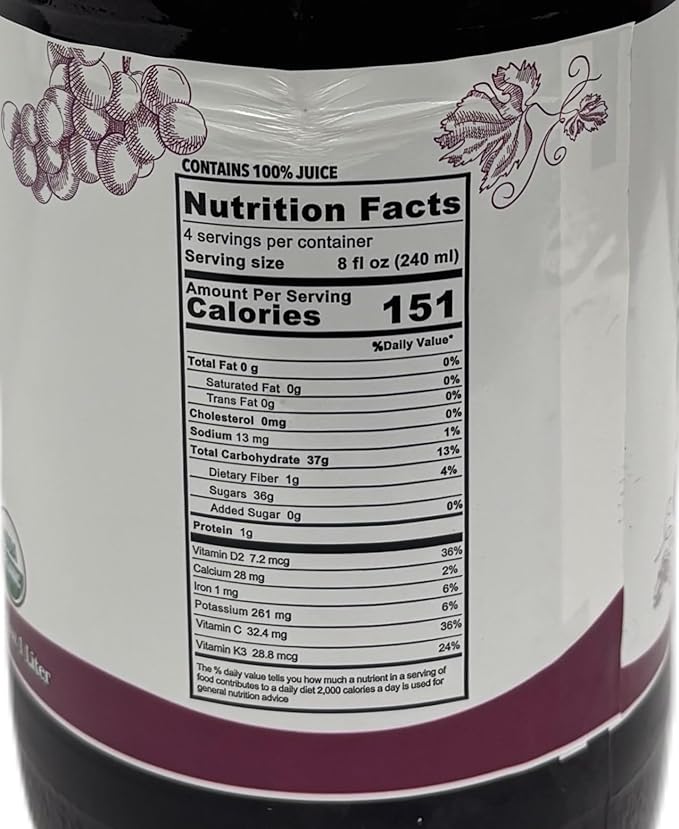 Anna and Sarah 33.8 Oz Organic Grape Juice - USDA Organic Certified - Glass Bottle (4 Pack) No Sugar No Artificial Colors No Preservatives No Flavors Added Not from CONCENTRATE