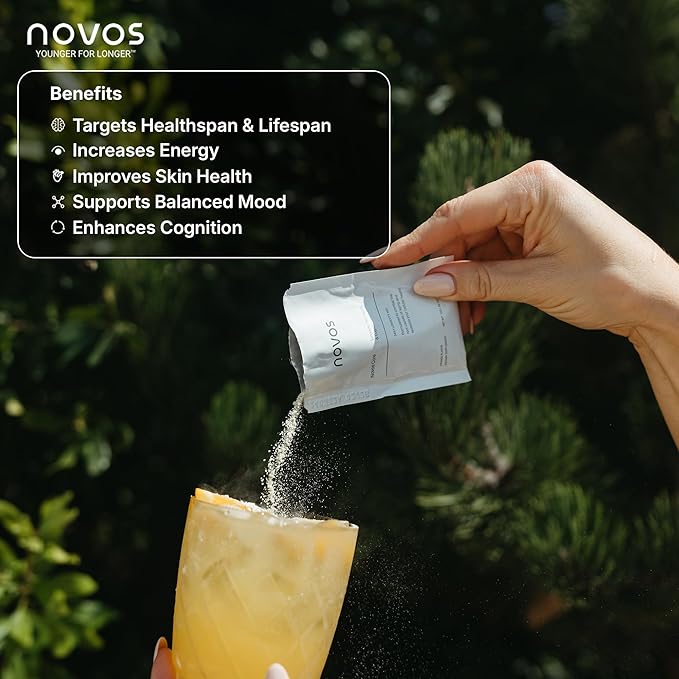 NOVOS Core Longevity Mix Anti-Aging Supplement Drink Powder Packet Unflavored - Skin Support Energy Mood Support Sleep and Cognition Support - 30 Servings