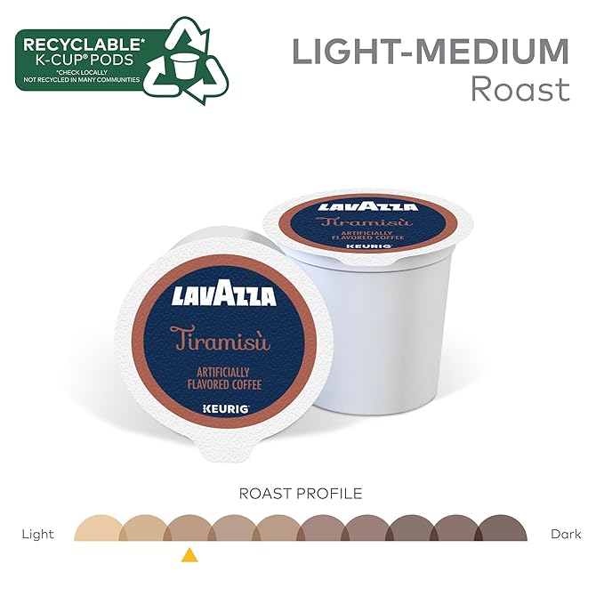 Lavazza Tiramisù Coffee Single Serve Keurig K-Cup Pods Flavored Coffee 60-Count Box (6 Packs of 10)