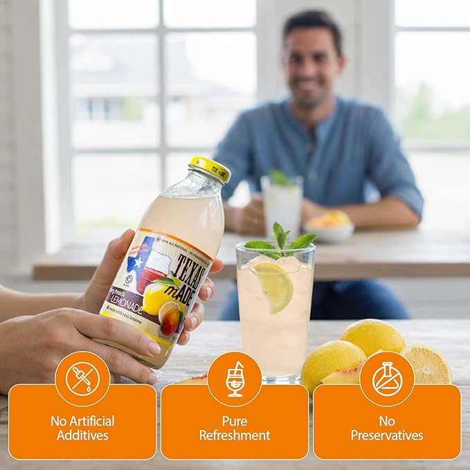 Texas mADE Fredericksburg Peach Lemonade Lemonade Made with Pure Cane Sugar and Peach Flavor No Preservatives Texas Crafted Lemonade 16 fl oz Pack of 12