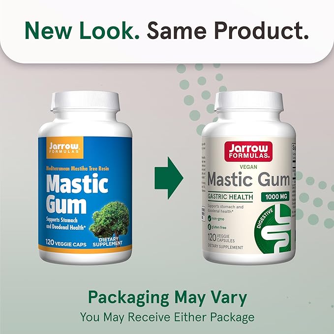 Jarrow Formulas Mastic Gum 1000 mg - 120 Veggie Caps - Mastic Gum Capsules Supporting Stomach and Duodenal Health - 60 Servings