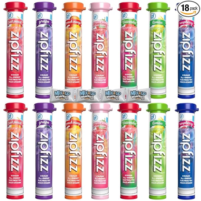 Zipp Hydration Variety Pack - 7 Top Flavors 14 Tubes - Sugar Free Electrolytes Powder Packets for Instant Hydration Travel Essentials + 4 MIMM MInts | Bundled by Mix It Up Munchies | Healthy Gift Box