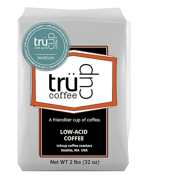 trücup Low Acid Coffee Ground Coffee Medium Roast - Drip Grind 2 LB Natural Water&ampSteam Process 60% Less Acid Smooth Flavor Stomach-Friendly Rich in Antioxidants