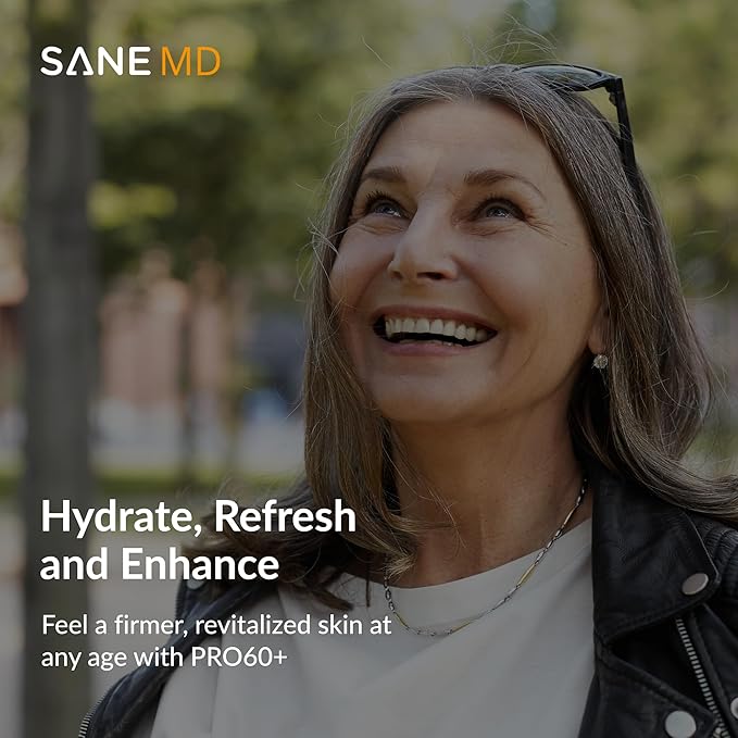 Sane MD PRO60+ Collagen Peptides Powder - Multi-Collagen Types I II III V &amp X with Biotin Vitamin C &amp Hyaluronic Acid Grass-Fed Unflavored Daily Support 60+