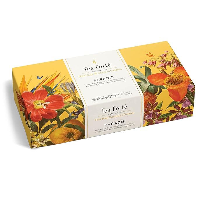 Tea Forte Paradis Petite Presentation Box Tea Gift Set Sampler 10 Count 2 of Each Variety Individually Wrapped Handcrafted Pyramid Infuser Bags