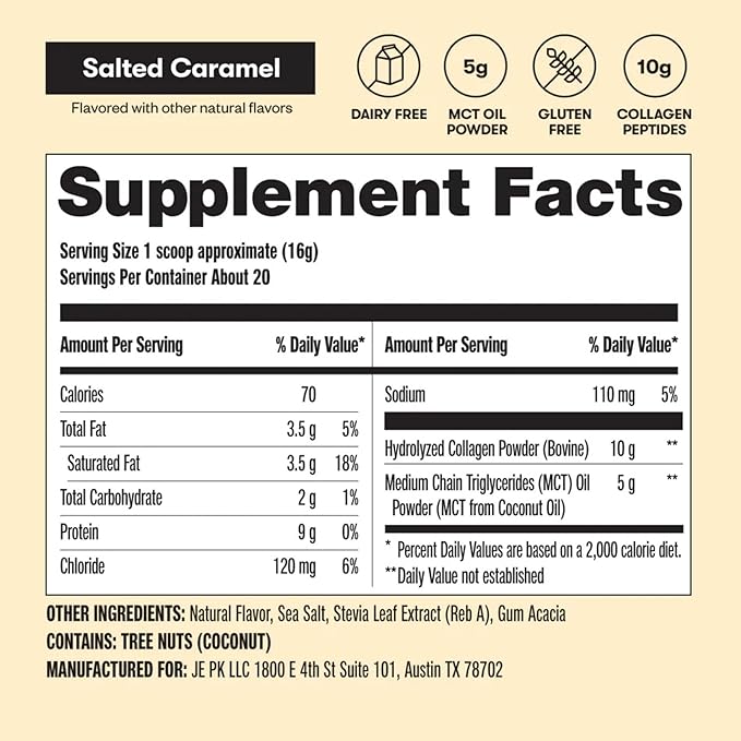 Perfect Keto Collagen Peptides Protein Powder with MCT Oil Hydrolyzed Collagen Type I &amp III Supplement Gluten Free Grass Fed Low Carb Keto Coffee Creamer Collagen for Women &amp Men Salted