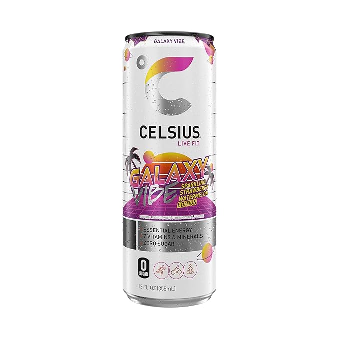CELSIUS GALAXY VIBE Sparkling Strawberry Watermelon Sugar Free Energy Drink 12 Fl Oz (Pack of 12)
