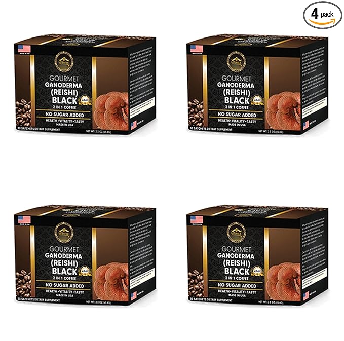 Eternal Gourmet Ganoderma (REISHI) Black Coffee 2 in1 Made in USA Cafe Negro con ganoderma Eternal Pack of 4