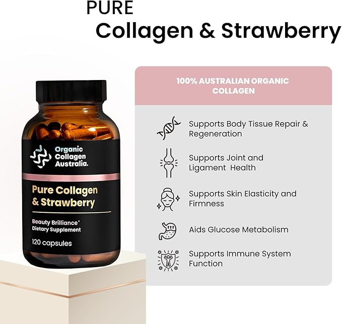 Organic Collagen Australia Beauty Brilliance Pure Collagen &amp Strawberry Capsules 120 Count