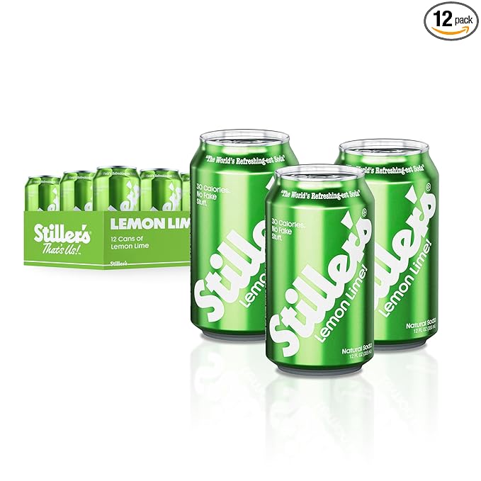 Stiller’s Lemon Lime Soda 12 Pack Cans of Low Sugar Sparkling Soda Natural Lemon Lime Drink with Vitamins Stevia Soda Caffeine-Free Alternative to Diet Soda
