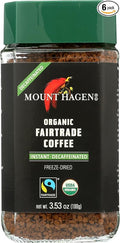Mount Hagen Organic Instant Decaffeinated Coffee in Jar Fairtrade Freeze Dried 3.53 Ounce (Pack of 6)