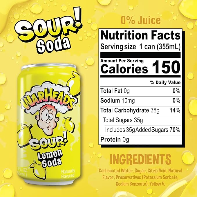 Sour Fruity Soda with Classic Warheads Flavors – Perfectly Balanced Sweet and Sour Soda - Warheads Candy Throwback Treat Soda Cocktail Mixer Pack of 12 12oz Cans (Variety Pack)