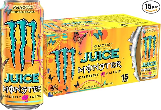 Monster Energy Juice Monster Khaotic Tropical Orange Energy + Juice Energy Drink 16 Ounce (Pack of 15)