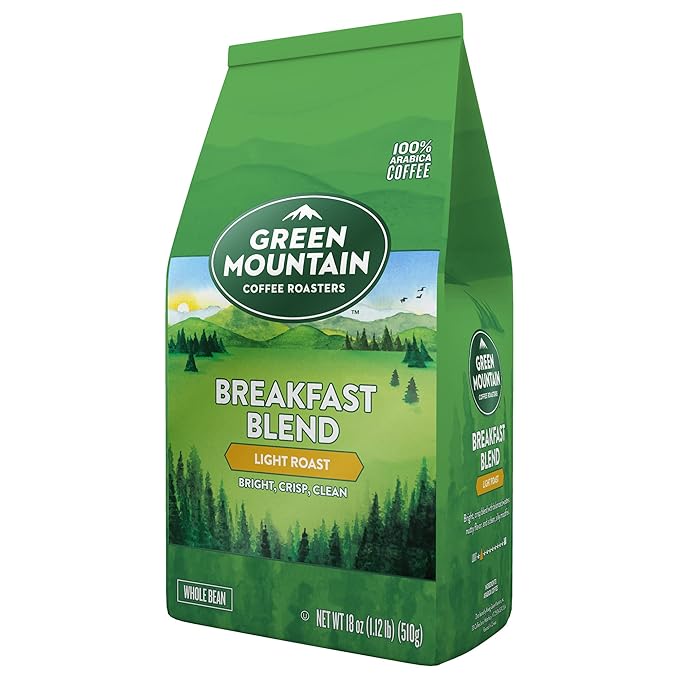 Green Mountain Coffee Roasters Breakfast Blend Whole Bean Coffee Bagged 18 oz (Pack of 2)