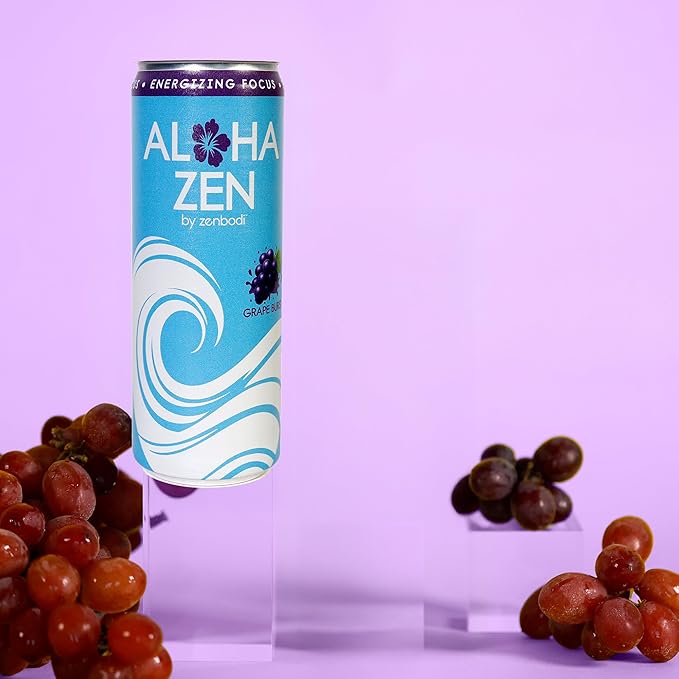 Zenbodi Aloha Zen Grape Burst - AWAKEN Functional Beverage - 12 Pack Energy Drink Zero Sugar Energy Drinks with L-Alpha GPC Caffeine and L-Theanine