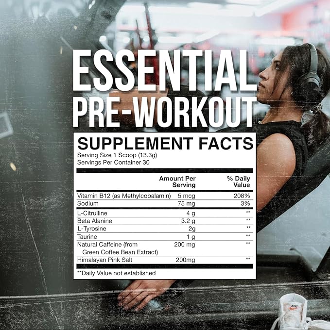 RAW Nutrition - Essential Pre - Chris Bumstead Pre Workout Formula Sports Nutrition Pre-Workout Powders | Men &amp Womens Drink Energy Powder for Working Out (Blue Raspberry)