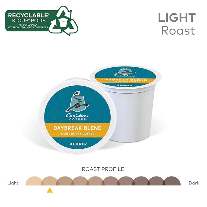 Caribou Coffee Daybreak Blend Keurig Single-Serve K-Cup Pod Light Roast Coffee(Pack of 6 60 Count Total)