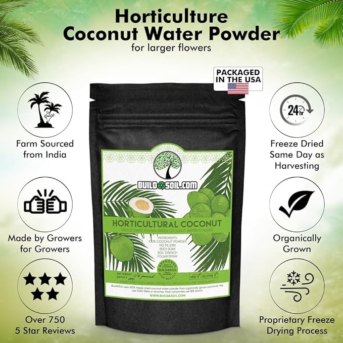 BuildASoil Coconut Water Powder for Garden - Raw Freeze Dried Organic (2 lb)