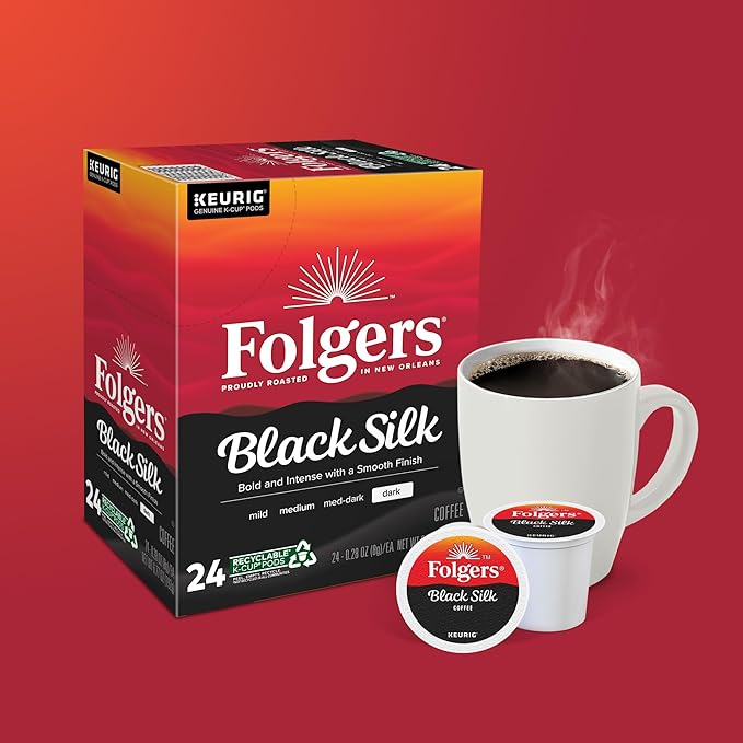 Folgers Black Silk Coffee Keurig Single Serve K-Cup Pods Dark Roast 24 Pods Per Pack Case Of 4 Packs