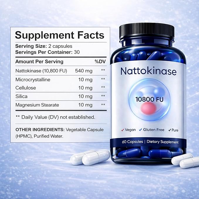 Ultimate Nattokinase Capsules Nattokinase Supplement Organic 10800 FU Per Serving for Heart Health and Daily Wellness Support Vegan Gluten Free 60 Capsules (3)