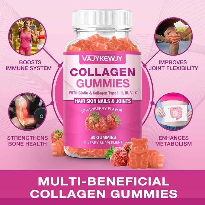 2-Pack Collagen Gummies for Women &amp Men - with Biotin Vitamin C &amp Zinc for Skin Radiance Hair Growth Strong Nails &amp Joint Support 120 Count