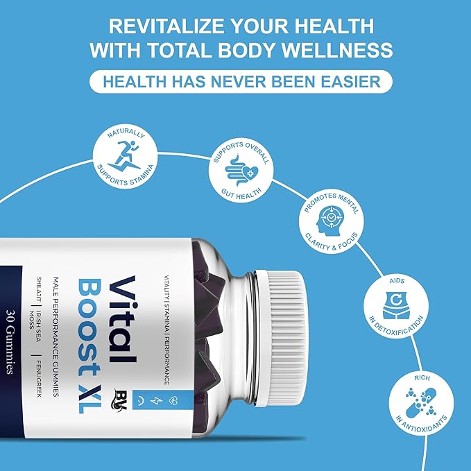 BLUE VIBE Vital Boost XL Gummies VitalBoostXL Daily Shilajit and Manuka Honey Performance Supplement Vital Boost XL Advanced Overall Health and Performance Supplement (2 Pack - 60 Gummies)