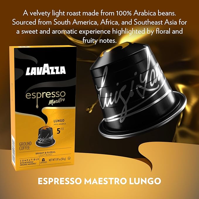 Lavazza Espresso Maestro Lungo Aluminum Capsules Compatible with Nespresso* Original Machines Light Espresso Roast 100% Arabica (60 Capsules)