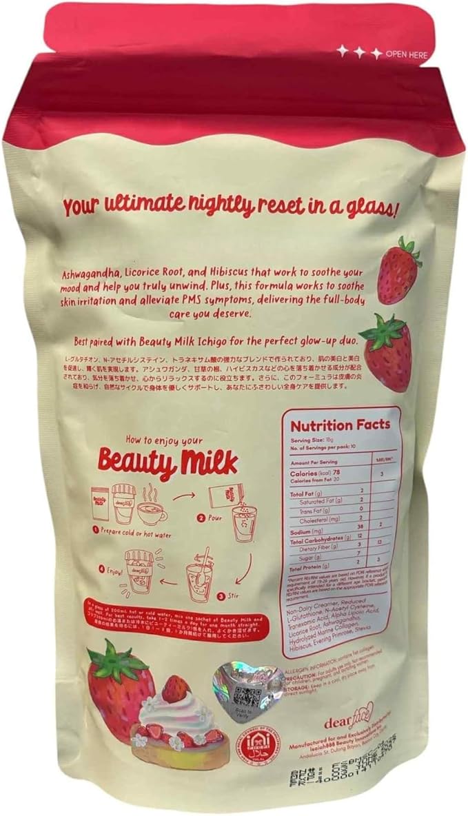 Dear Face Beauty Strawberries and Cream Collagen Drink 10 Sachets x 18g